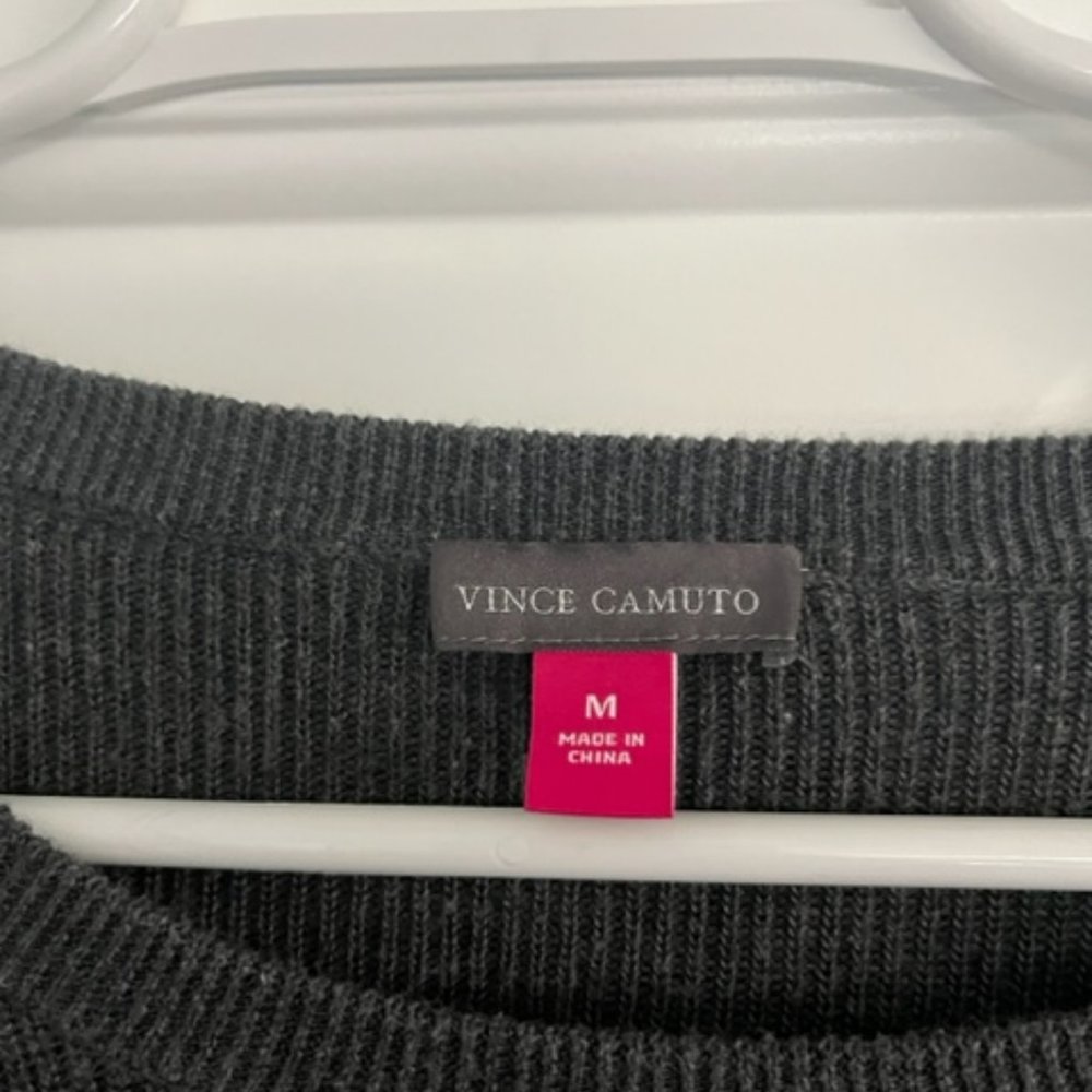 Vince Camuto grey sweater with black on edges.  Bell sleeves.  size medium